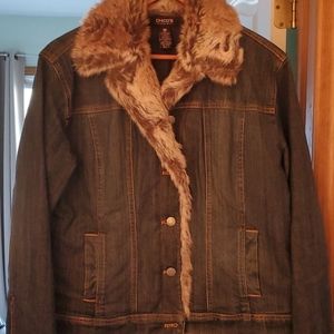 Chicos fur lined denim jacket